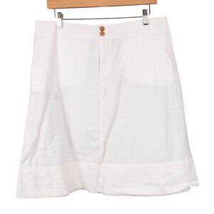 Classic VTG White Linen Skirt 14 Womens Lace Up ALine Button George Mark Eisen
